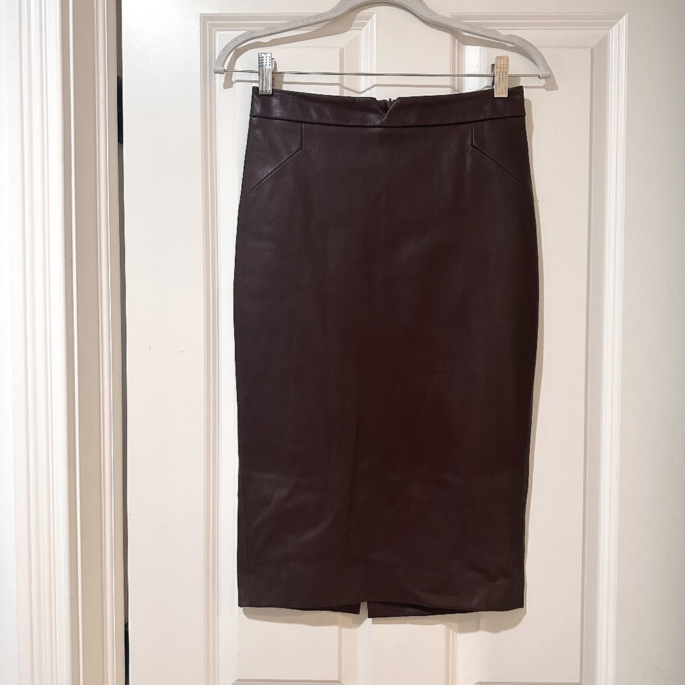 Zara Faux Leather Pencil Skirt in Mahogany, Size S NWOT